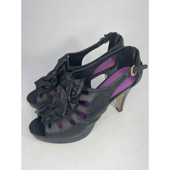 Madden Girl Shoes Women's 8.5 black kobiee ruffle cone heel belt buckle - Picture 2 of 16